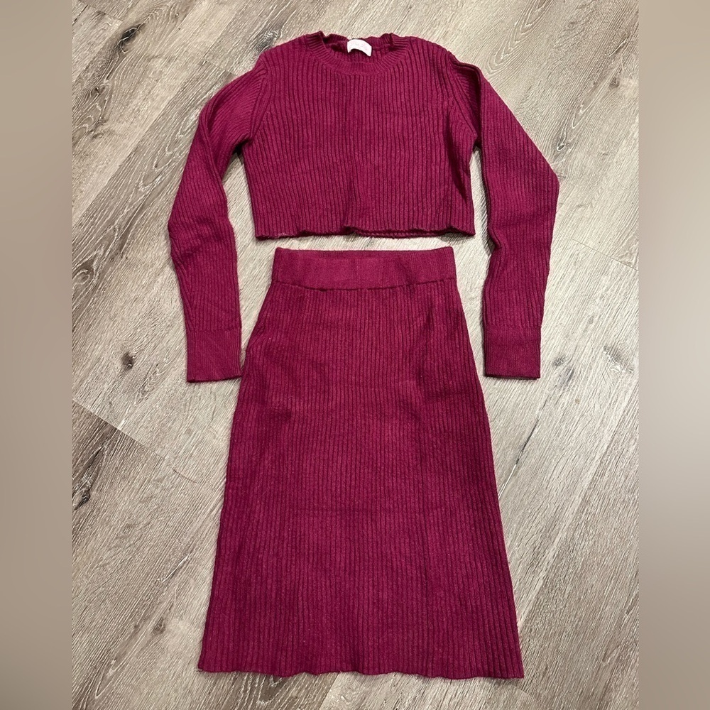 2 piece sweater and skirt outfit